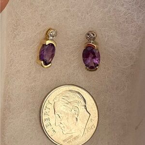 Amethyst, Diamond and 14 k gold earrings